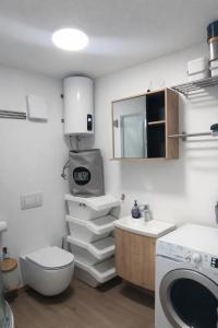ein Badezimmer mit Toilette, Waschbecken und Waschmaschine in der Unterkunft Auszeitbox in Schärding