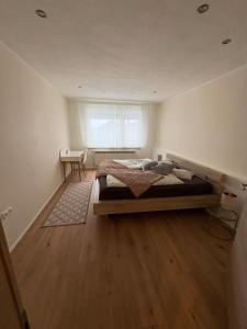 a bedroom with a large bed and a window at Entspannt wohlfühlen! in Gießen