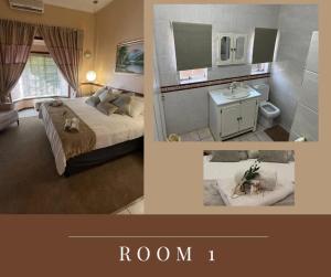 a bedroom with a bed and a room with a bathroom at Bowden Guesthouse in Lime Acres