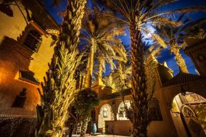 a group of palm trees in front of a building at Riad Lamane in Zagora