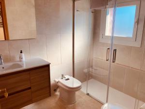 a bathroom with a shower and a toilet and a sink at Fuenteberros 1 in Golmayo +13 photos