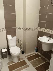 a bathroom with a toilet and a sink at Apartman Vuk in Ćuprija +16 photos