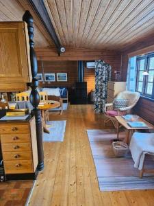 a living room with wooden floors and a wooden ceiling at ORE798-Ramsberg-Kolarevaegen-2 in Ramsberg