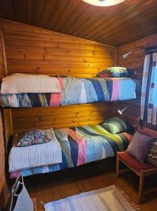a room with three beds in a wooden cabin at ORE798-Ramsberg-Kolarevaegen-2 in Ramsberg
