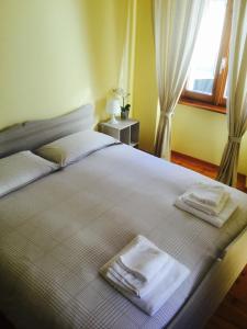 a bedroom with a bed with towels on it at CHARLOTTE casa vacanze in Villa di Chiavenna