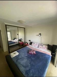 a bedroom with a large bed with a large mirror at Hidden Gem North Sydney in Sydney