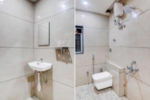 two pictures of a bathroom with a sink and a toilet at Collection O Delta Electronics Metro Station Bangalore Formerly New Kick in Kammasandra