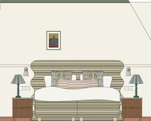 a drawing of a living room with a bed and two lamps at Florès Boutique Hotel in Zwolle