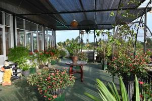 a greenhouse filled with potted plants and a table at Hureshan Villa in Negombo