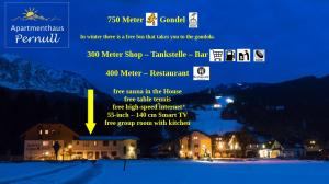 a flyer for a ski resort in the mountains at night at Apartmenthaus Pernull in Tröpolach