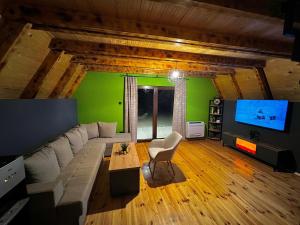 a living room with a couch and a tv at Ataraksija in Mijakovići