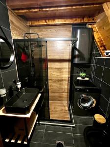 a bathroom with a sink and a washing machine at Ataraksija in Mijakovići +42 photos