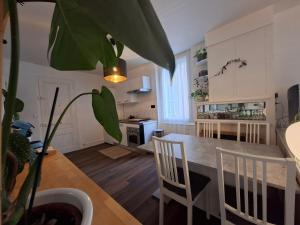 a kitchen with a table and chairs and a plant at Hôte Stéphanois &parking in Saint-Étienne