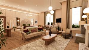 a living room with a couch and a table at Rockliffe in Darlington