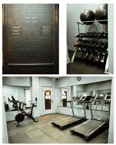 two pictures of a gym with a fitness room at Kixby in New York