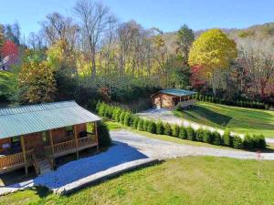 an aerial view of a home with a garden at Little Elk Cabin in Banner Elk