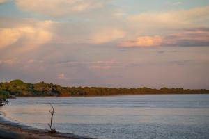 a large body of water with trees in the distance at La estancia Yapeyú in Yapeyú