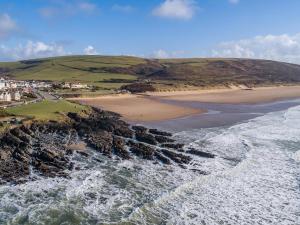 an aerial view of a beach and the ocean at 2 Bed in Woolacombe oc-m29811 in Woolacombe