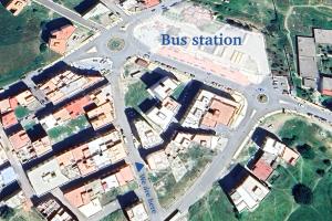 a map of a city with a bus station at Perlivia in Chefchaouen