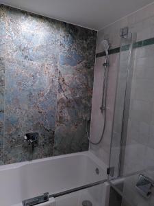 a bathroom with a shower and a tub and a sink at Refugium.311 in Bad Reichenhall +12 photos