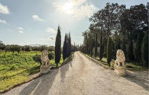 a road with two lion statues on the sides at Holiday Home Finca Ses Tanques in Algaida +44 photos