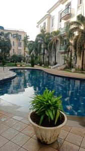 a large swimming pool in front of a building at Feel Goa at Poolview 2BHK Luxury Apartment in Arpora