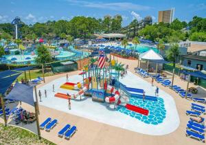 an aerial view of a water park at Gulf-Front Paradise, Steps to Beach & Pool Access in Panama City Beach