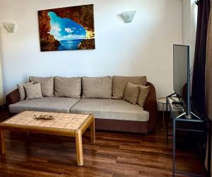 a living room with a couch and a coffee table at CENTRO House in Alytus