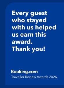 a blue background with the words ever guest who stayed with us helped us earn this at Apartman N&N, 53 kvm, blizu centra in Subotica