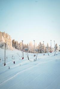 a snow covered slope with people on a ski lift at Break Sokos Hotel Himos in Jämsä