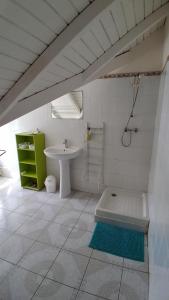 a white bathroom with a sink and a shower at Chez Valé in Le Moule