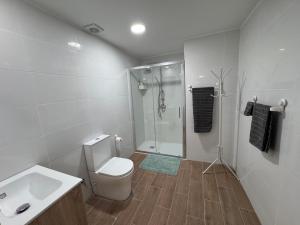 a bathroom with a shower and a toilet and a sink at Albalat Centro in Albalat de la Ribera +20 photos