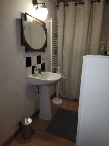 a bathroom with a sink and a mirror at La Balnière Normande in Hambye