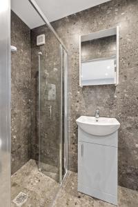 a bathroom with a sink and a shower at South Dublin Studio Apartment in Dublin +8 photos
