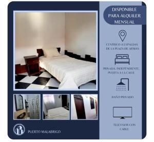a collage of pictures of a bedroom with a bed at Sunset bed in Puerto Chicama