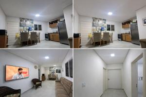 a living room and dining room with a table and chairs at Casa do carnaval - Olinda in Olinda