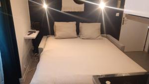 a bedroom with a large bed with two pillows at L horizon bleu in Mulhouse