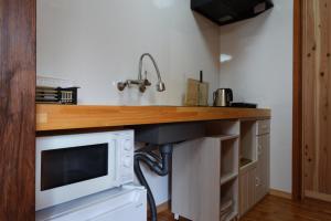 a kitchen with a sink and a microwave under a counter at コテージZen in Kyotango
