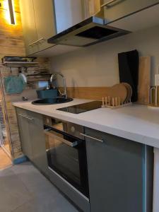 a kitchen with a sink and a stove top oven at Studio Villa Leone à Deux Pas de la Mer in Dunkerque