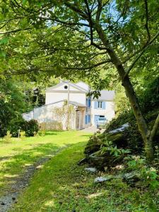 a white house in a yard with a tree at Le moulin de camelière in Caudebronde