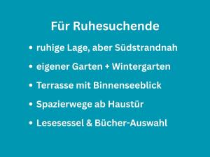 a screenshot of a cell phone with the text fluency impaired at Huus Binnensee - Erdgeschoss-Wohnung mit Garten & Seeblick - Wintergarten & Terrasse - hundefreundlich - ruhige Lage - Südstrand 5 Min mit Rad in Fehmarn