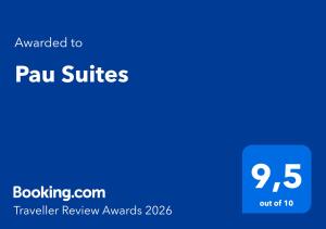 a blue screen with the words pau suites on it at Pau Suites in Villajoyosa