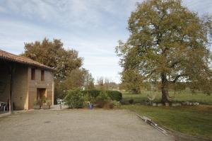 a house with a driveway next to a tree at Appartement LE CHAI in Saint-Gaudens
