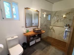 a bathroom with a toilet and a sink and a shower at Apartment Mariquita in Las Terrenas +2 photos