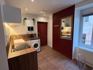 a kitchen with a sink and a washing machine at Le Martini in Chalon-sur-Saône +14 photos