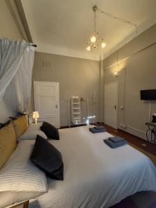 a bedroom with a large white bed with two pillows at Guest House Santa Giustina Lucca Centro Storico in Lucca