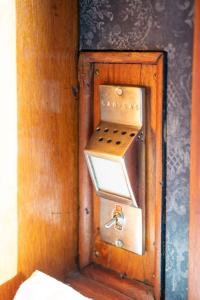 an oven in the corner of a room at The Red Caboose Train Carriage in McGregor