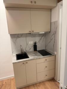 a kitchen with white cabinets and a sink at Arnhem Bouwmeesterstraat in Arnhem