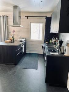 a kitchen with a sink and a counter top at Villa Naava in Lukkarinsaari
