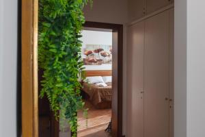 a living room with a couch and a room with a green plant at Villa Fenix Seriate in Seriate